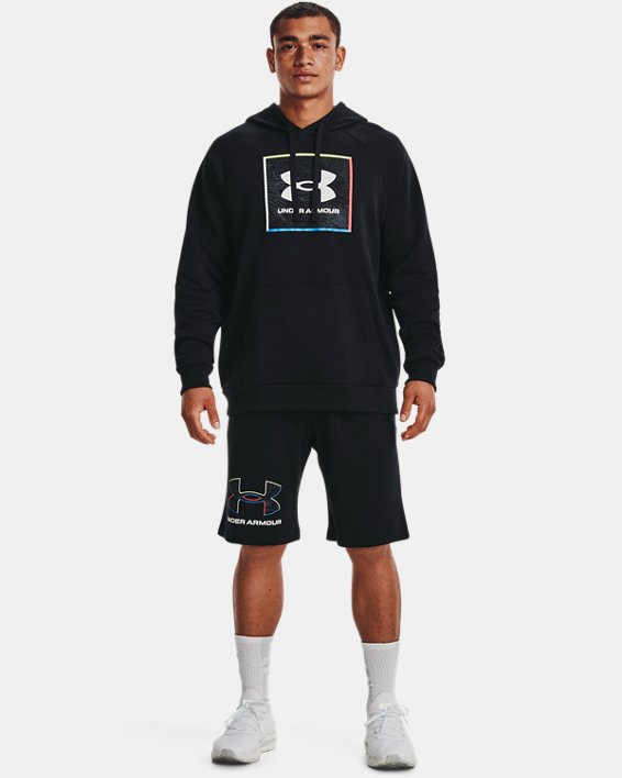 男士UA Rival Fleece Graphic短褲, Black, pdpMainDesktop image number 2
